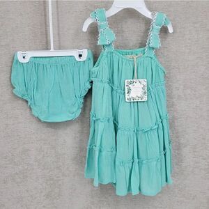 Chelsea & Violet Mint Teired Dress and Bloomers Matching Set NEW Girls 18mo